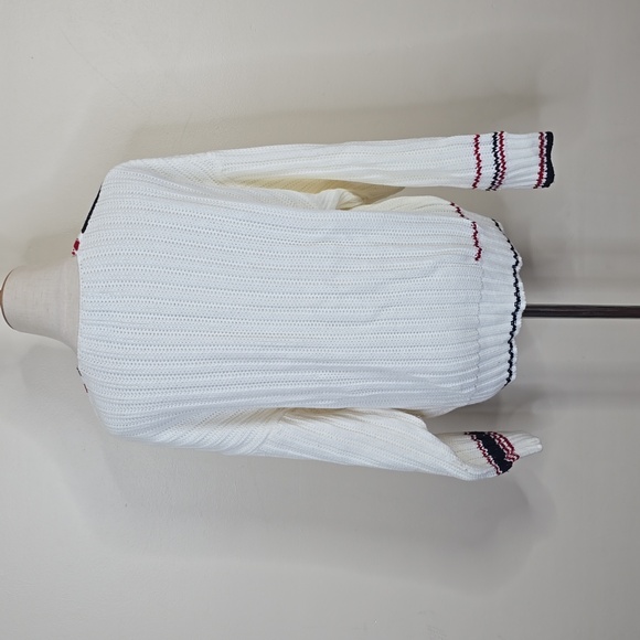 ASOS White and Blue V-Neck Chunky Knit Sweater 4 - Picture 3 of 5